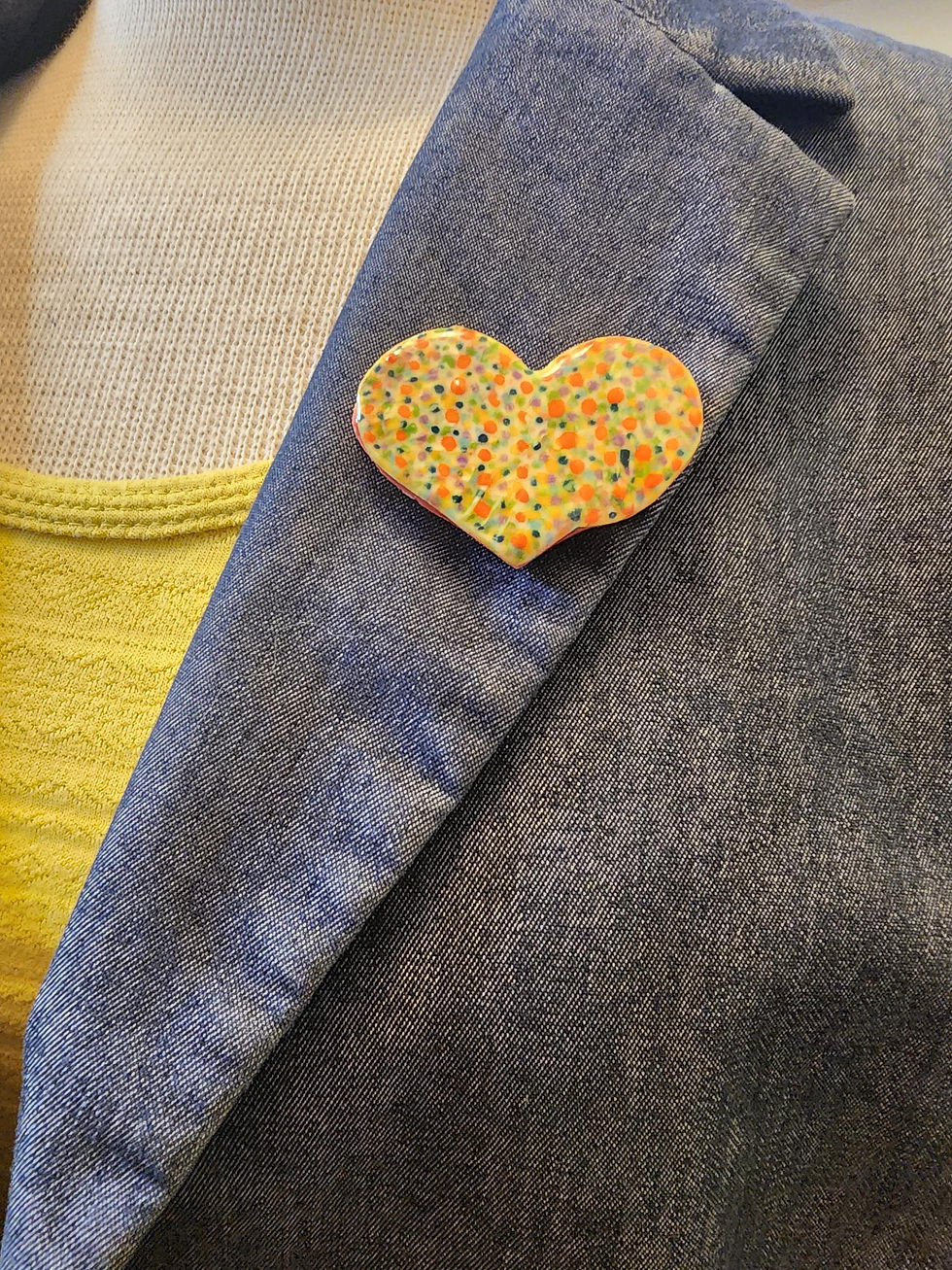 Thumbnail: Wearable Ceramic Bubble Heart Magnet – Hand-Painted Dot Art Brooch Magnet |