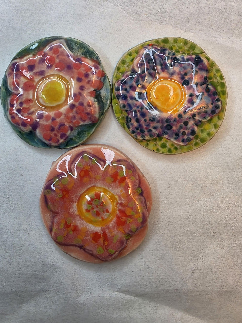 Thumbnail: Wearable Ceramic Tropical Flower Magnet - Hand-Painted Dot Art Brooch Magnet |