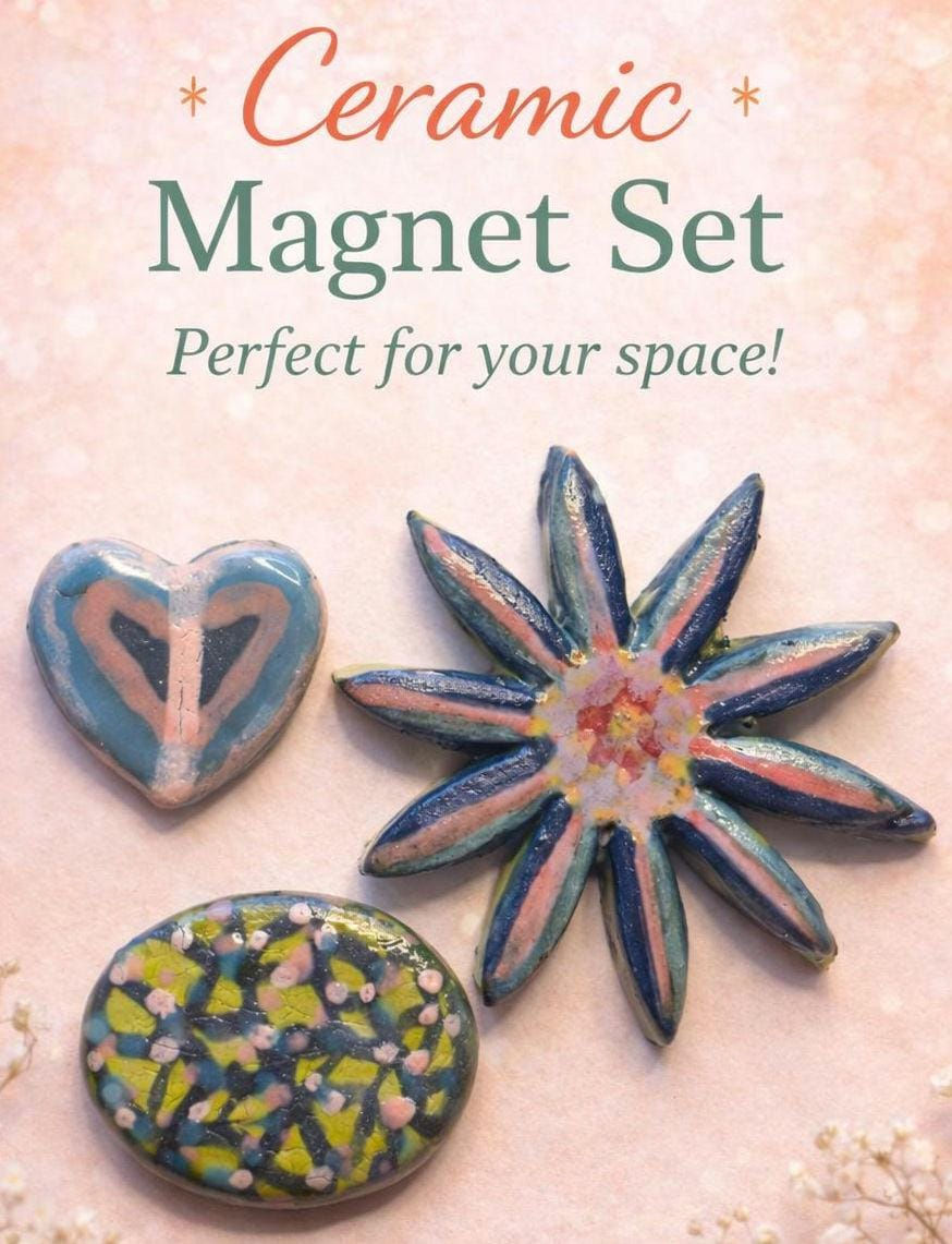 Handmade Ceramic Magnet Families: 'Stripped up'+ [Set]