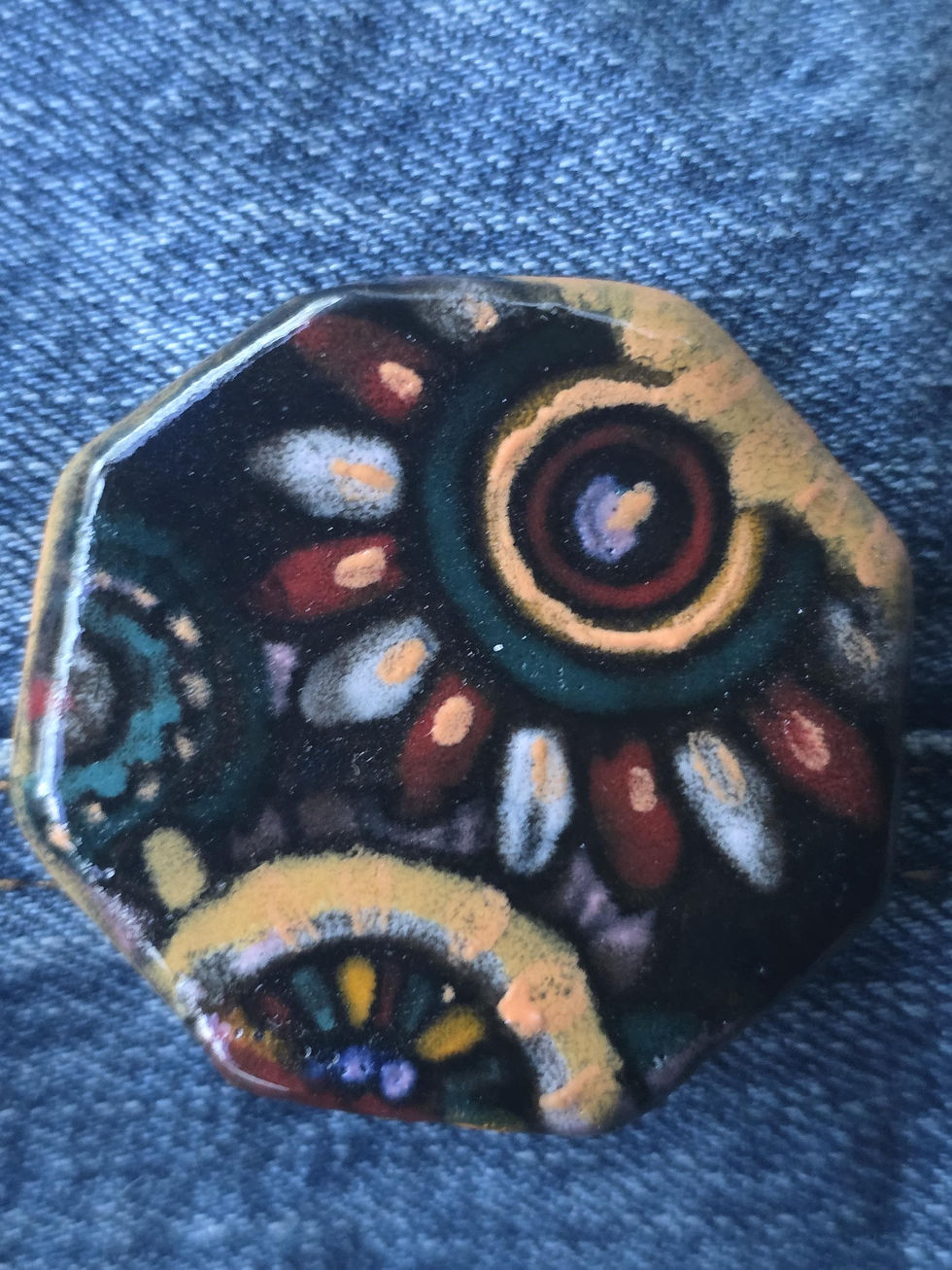 Thumbnail: Hand-Painted Ceramic Magnet: Abstract Boho Design