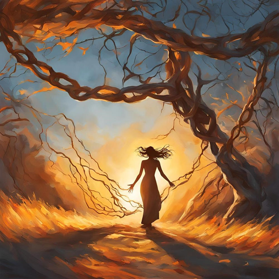 woman walking down a forest path