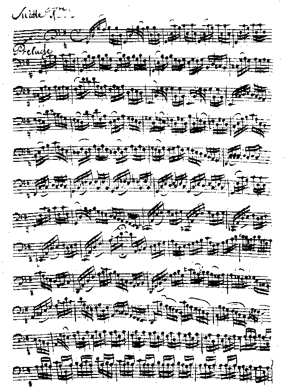 Bach, Suite Nr. 1 für Cello, Manuskript der Abschrift von Anna Magdalena Bach (Wikipedia, 