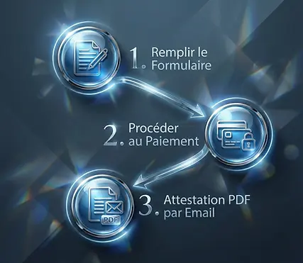 Infographie TVAMOUR en 3 étapes Remplir le Formulaire, Procéder au Paiement, et recevoir
