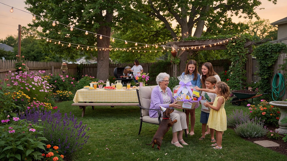 dachshund gift basket idea with family giving a personalized dog lover gift outdoors