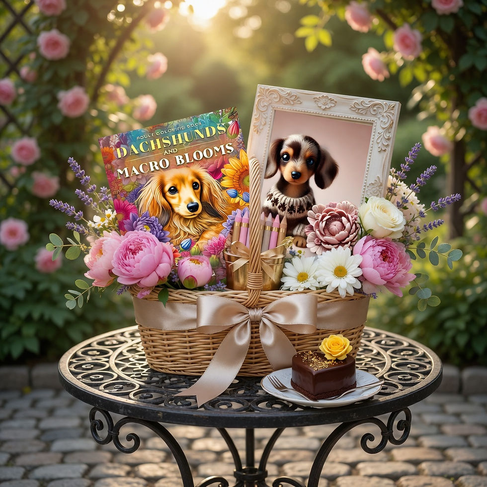 floral dachshund gift basket wall art pastel cozy aesthetic