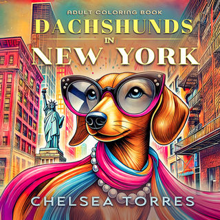 Dachshunds in New York - adult coloring book cover