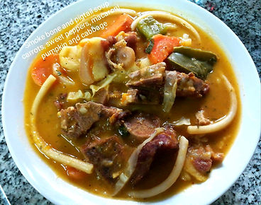 Smoke Bone And Pigtail Soup With Carrots, Sweet Peppers, Macaroni, Pumpkin And Cabbage