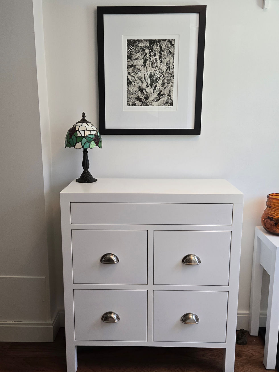 Entryway Refresh - new entryway rug, new stained glass ceiling light and custom Canadian-made solid wood storage cabinets