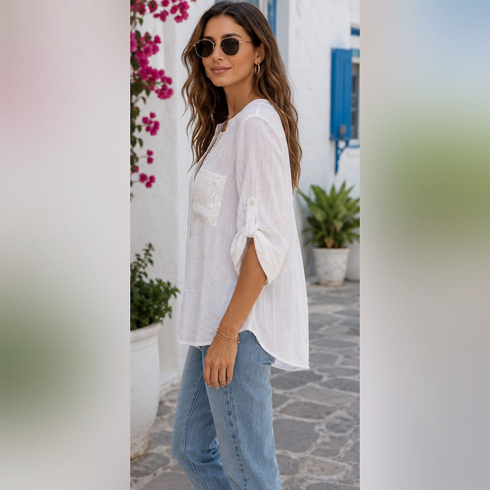 Thumbnail: Rita Sequin Trim Blouse (8-18) White
