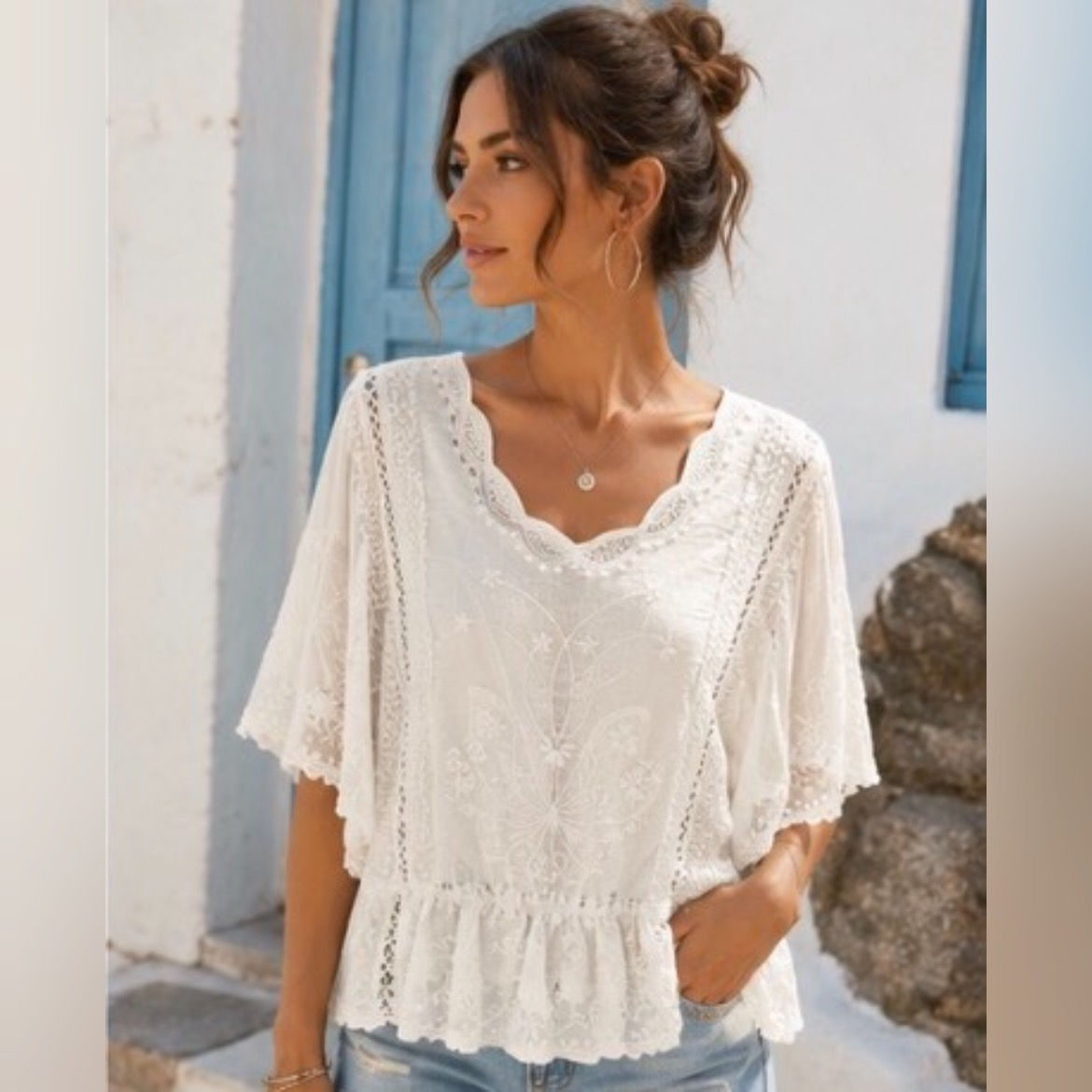 Chiffon Sleeve Top(8-16) White
