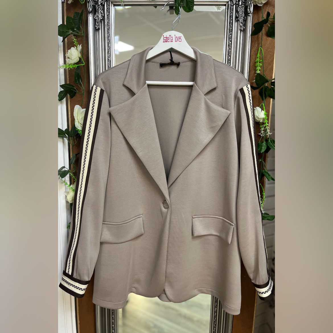 Stripe Sleeved Blazer (8-16) Stone