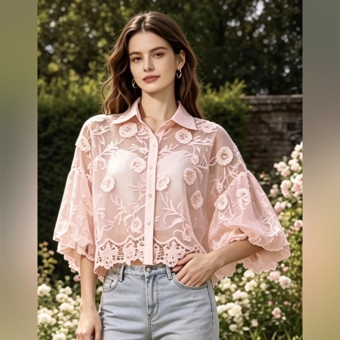 Emily Embellished Puffball Blouse (8-20) Pink