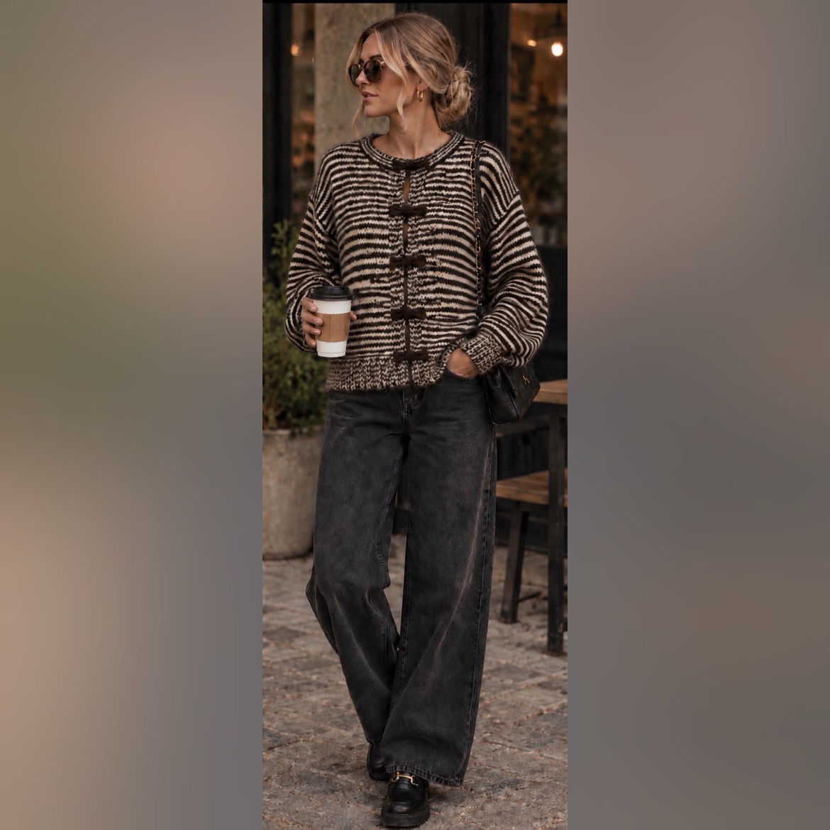 Missy Striped Cardigan (8-18) Mocha/Chocolate