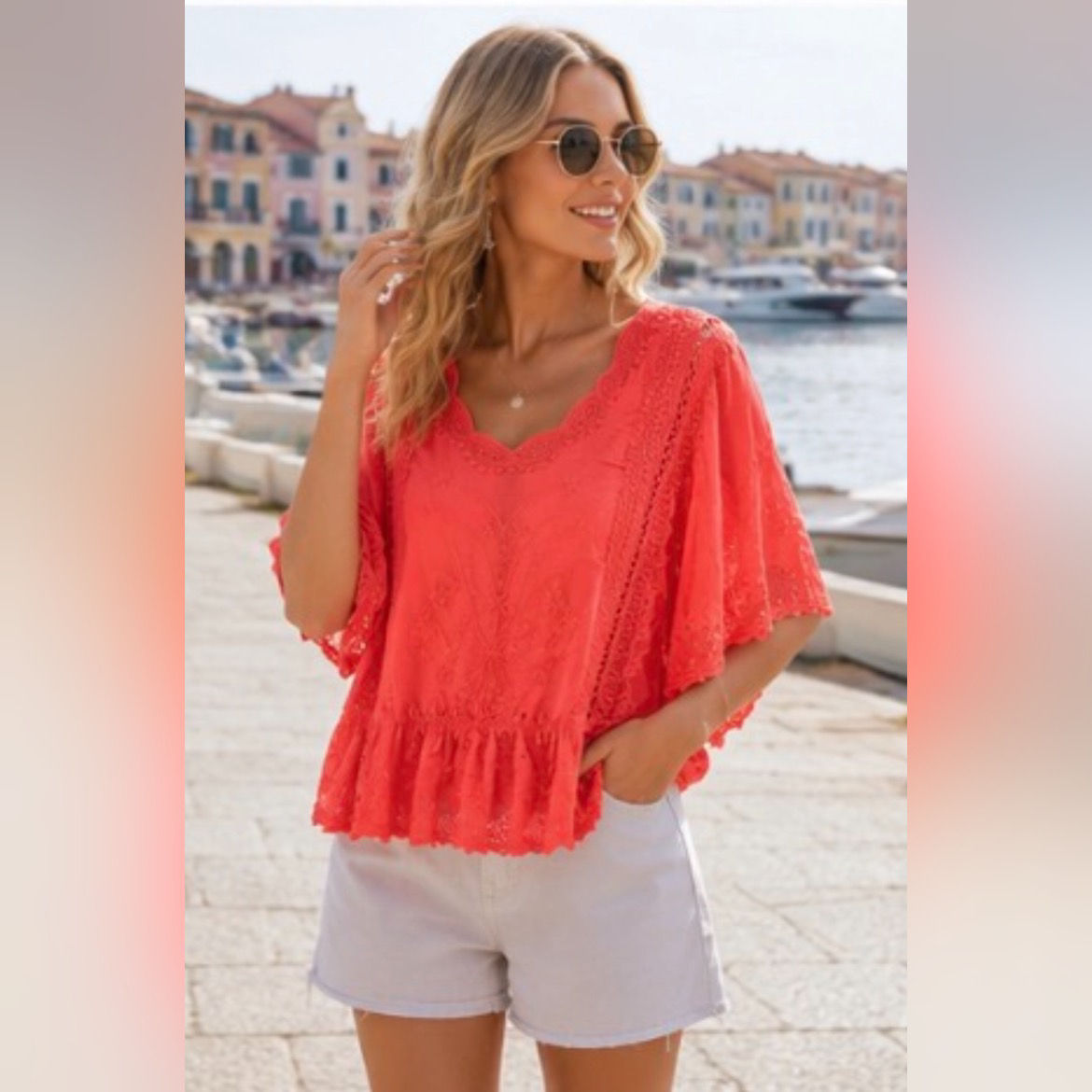 Chiffon Sleeve Top(8-16) Coral