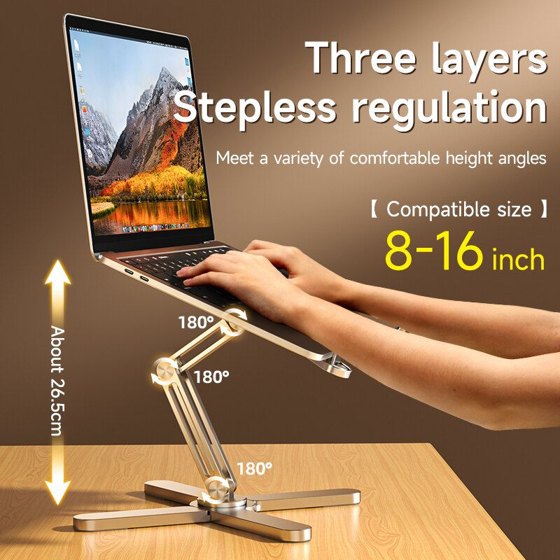 Thumbnail: Portable Aluminum Alloy Tablet Bracket Foldable Telescopic Laptop Desktop Stand 