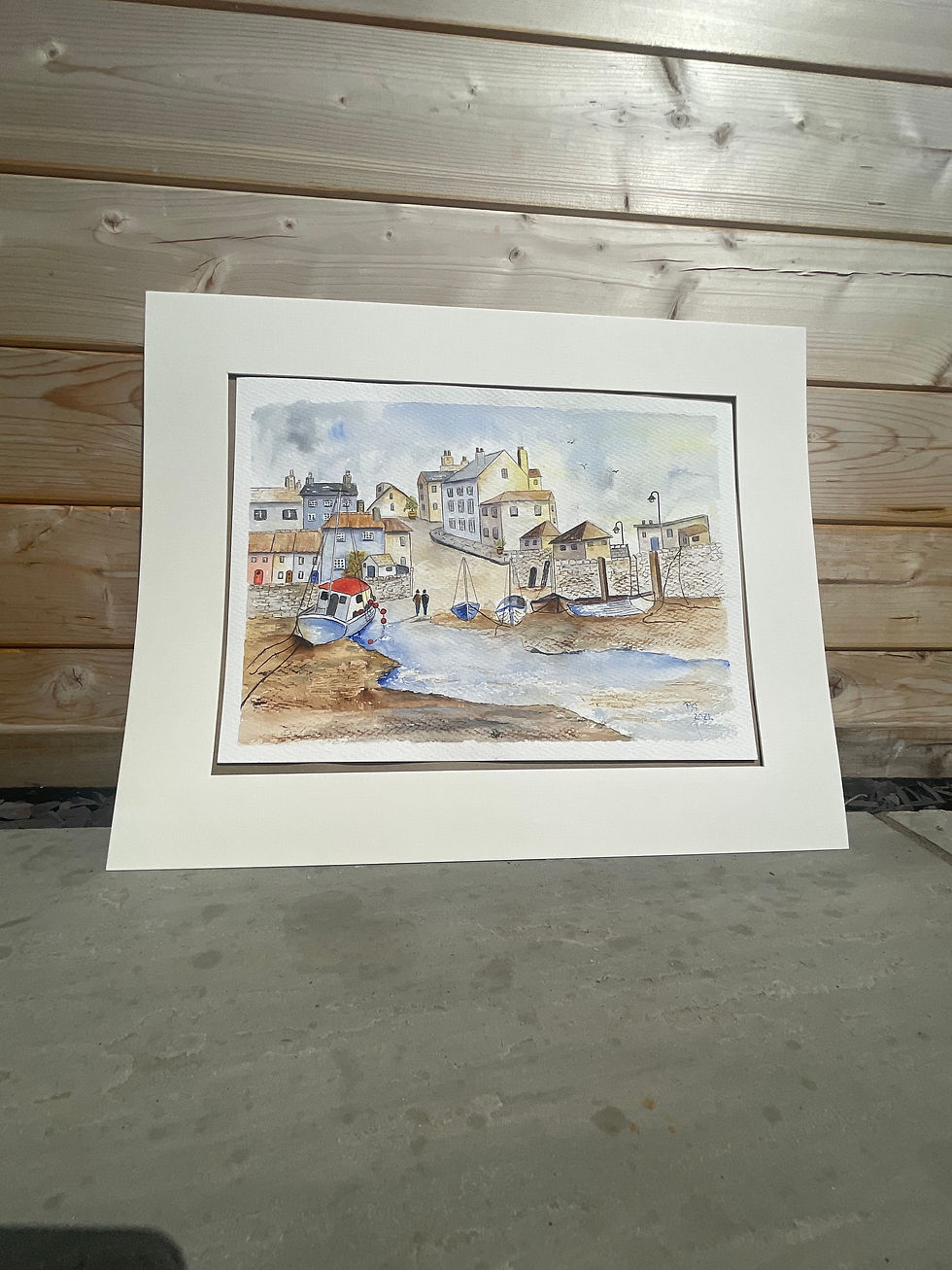 cornwall, bay, painting, watercolour, picture, boat, seaside, original, wall, art