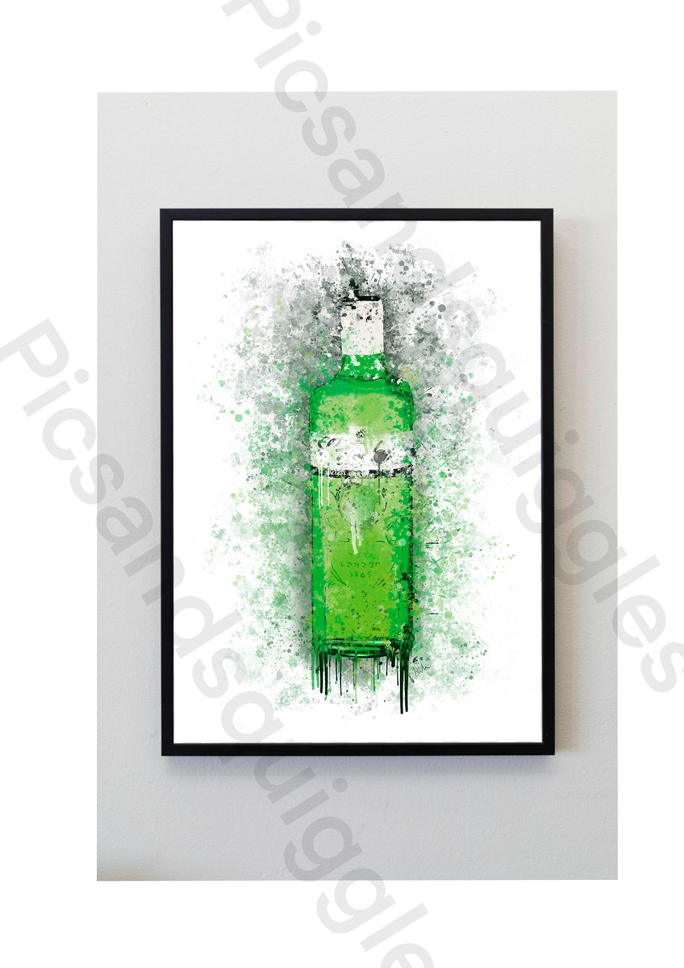 Unframed Green Gin Bottle Splatter Print