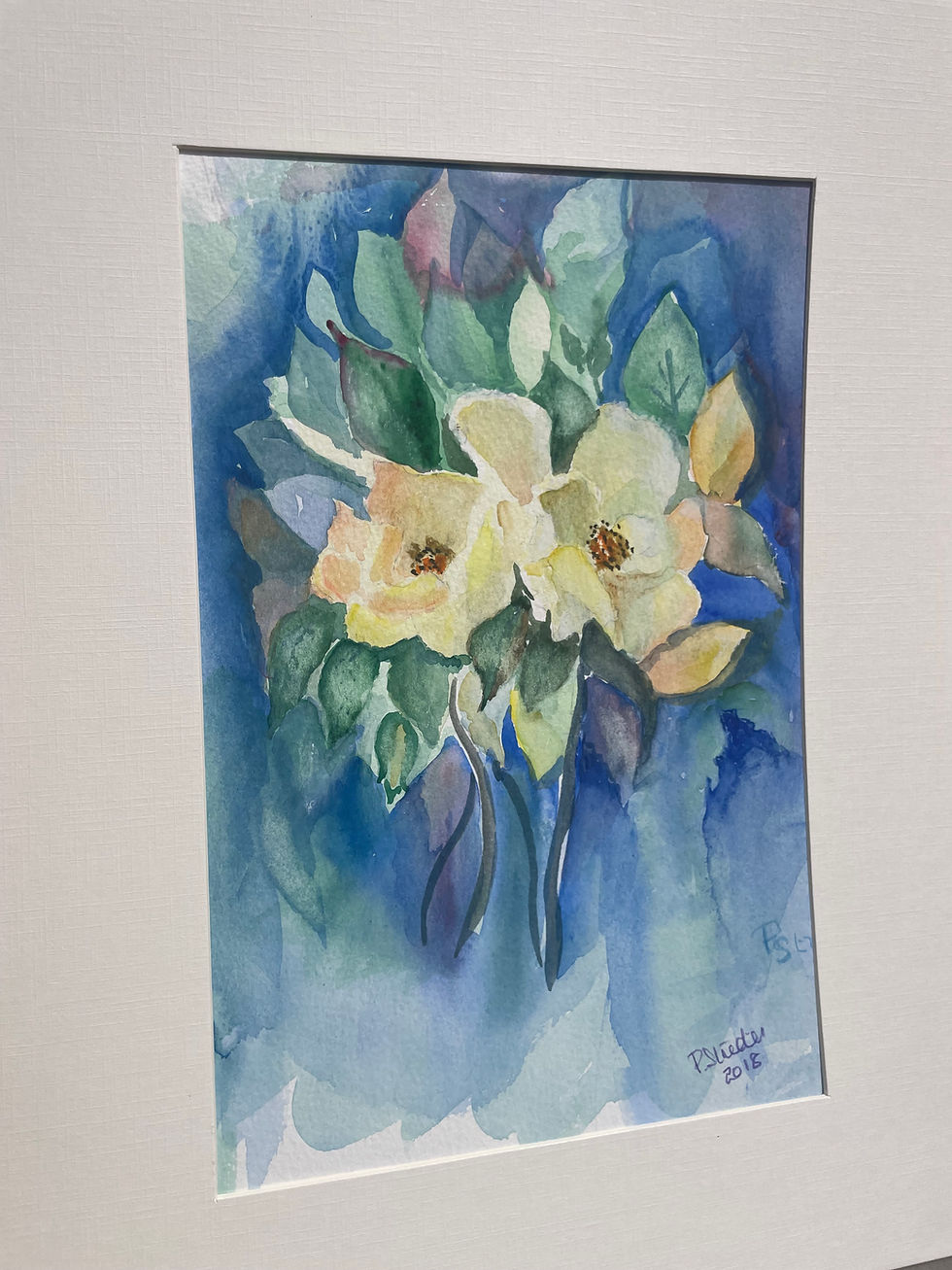 Thumbnail: original, blue, yellow, flower, watercolour, wall painting