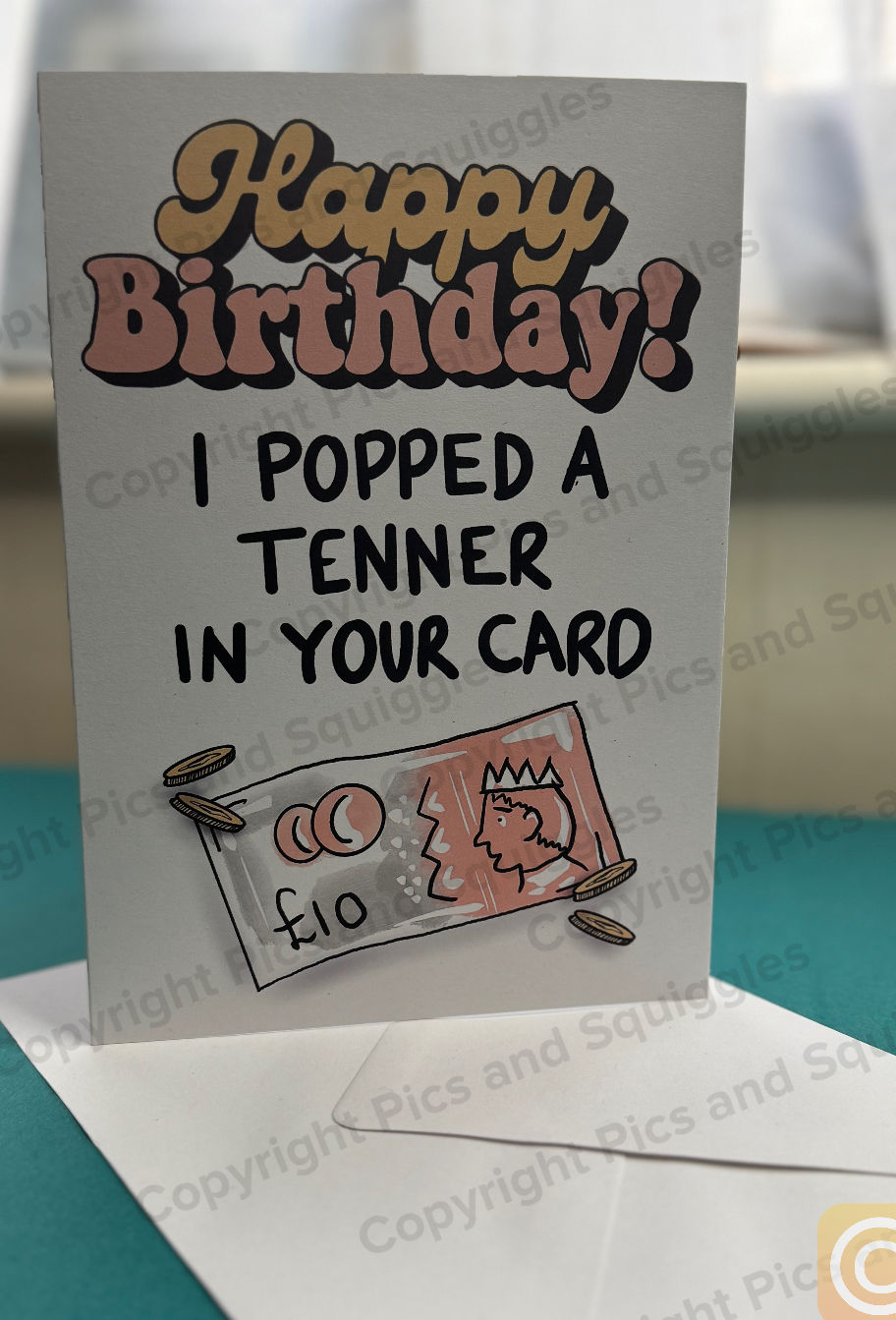 funny, rude, tenner, tena, birthday card, money, gift