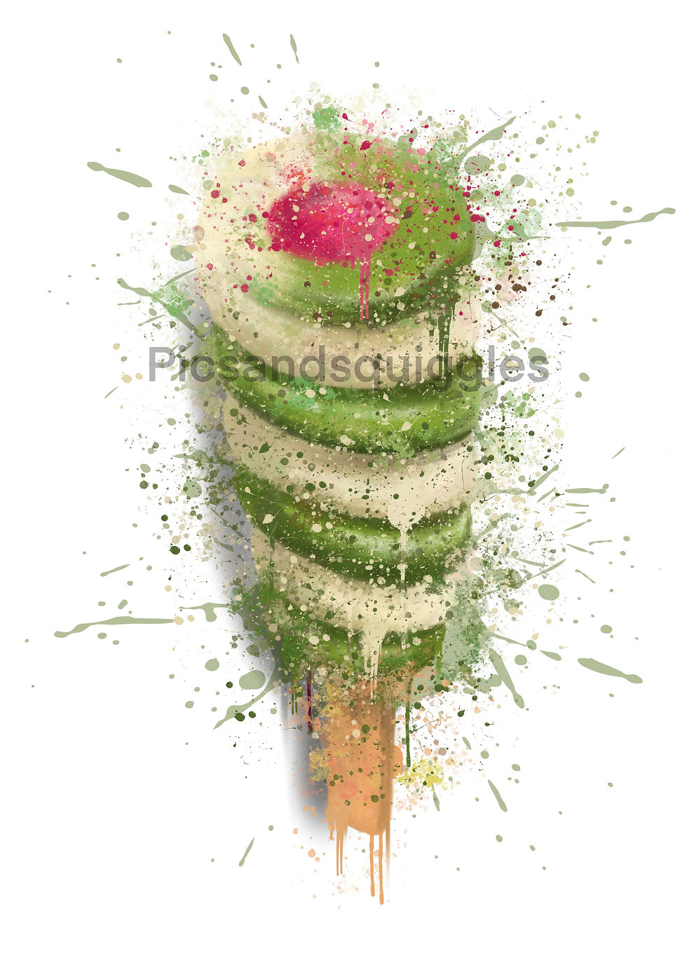 Thumbnail: Twister, ice, lolly, food, dessert, summer, green, pink, cream, splatter, print, art, wall, decor