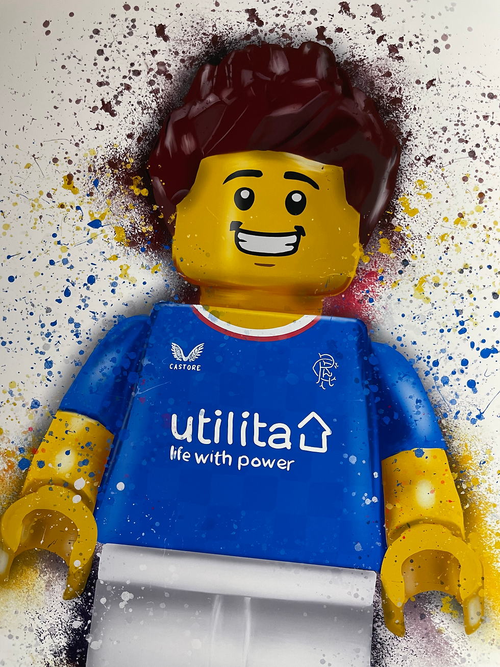 blue, rangers, lego, football, team, kids, wall, poster, art, painting, blue, white, yellow, boy, sport,