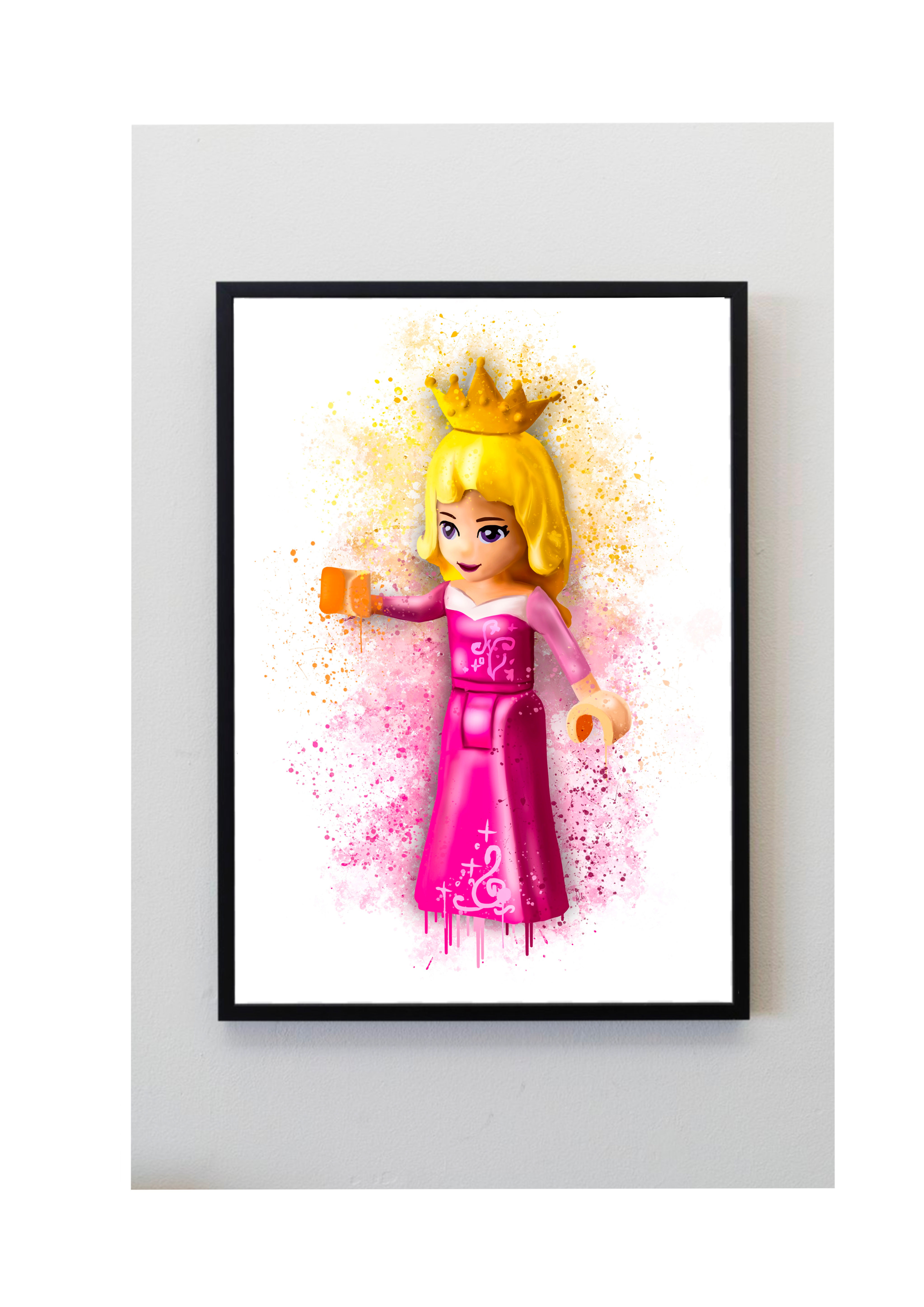 Pink, princess, Aurora, Elsa, frozen, girls, bedroom, splatter, print, crown,