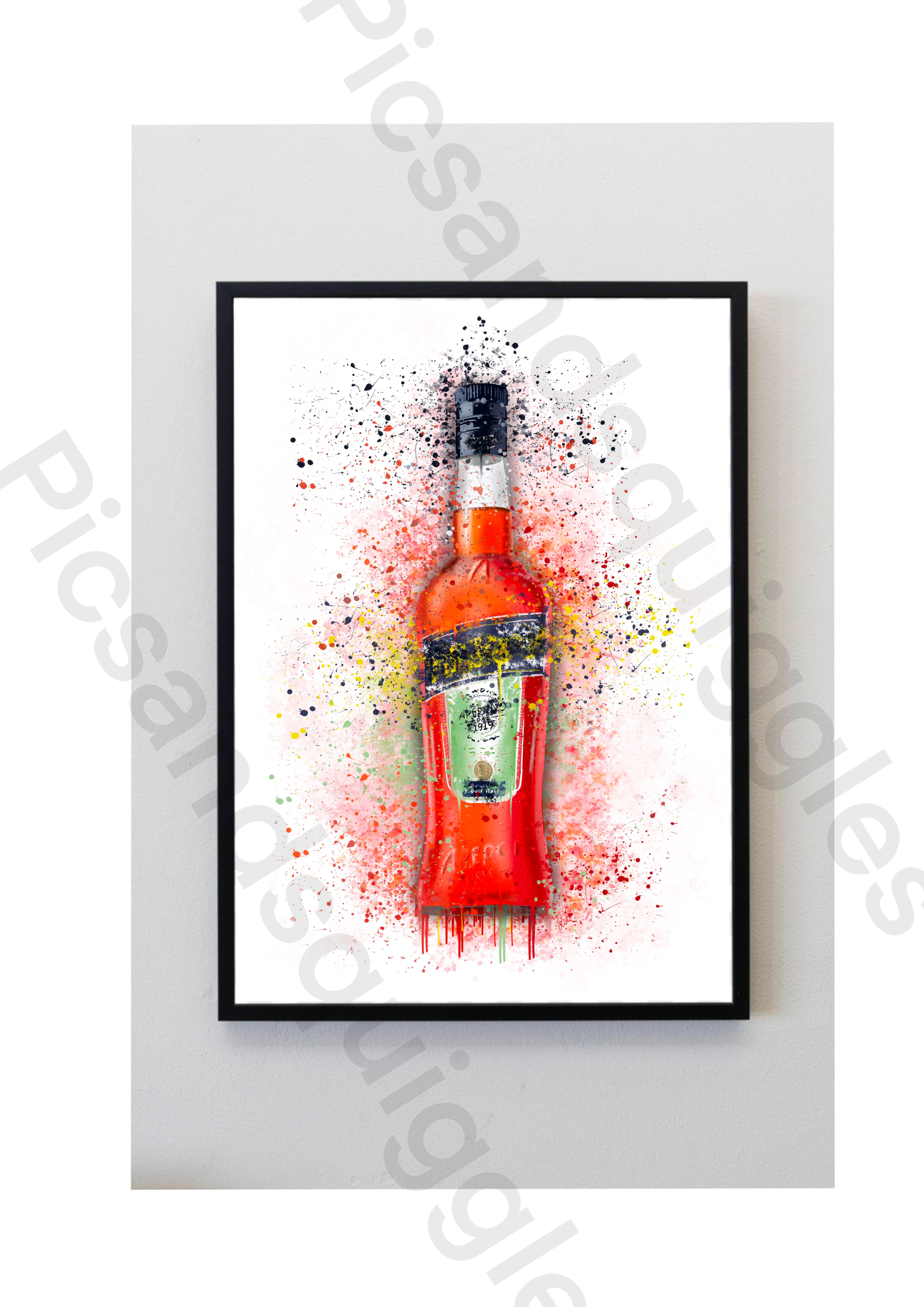 Unframed Aperol Style Orange Red Cocktail Bottle Splatter Print