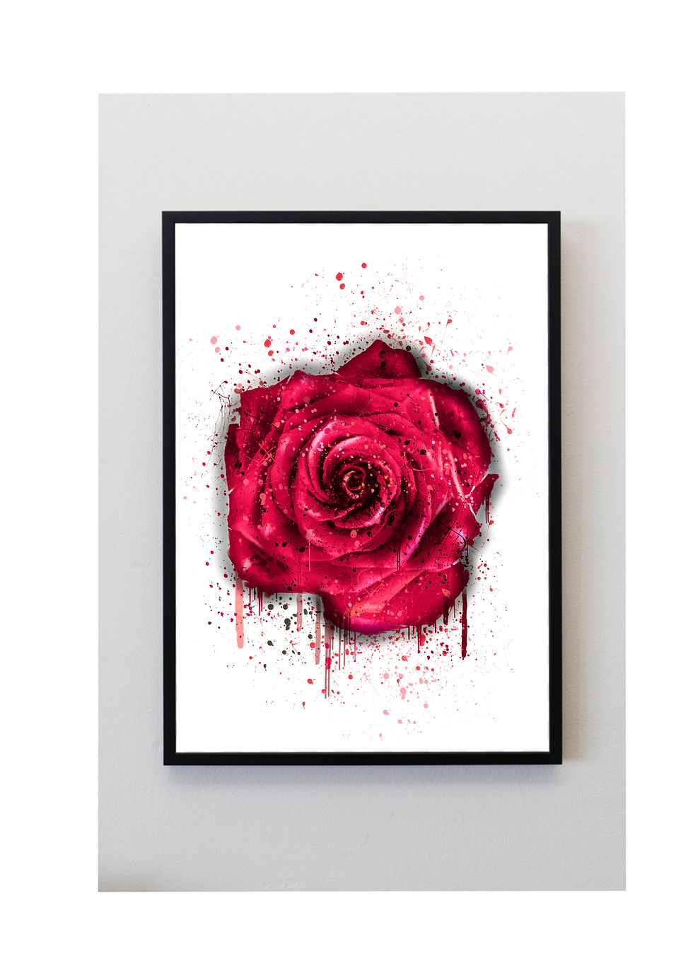Navy red pink royal rose splatter print wall art flower plant garden drip