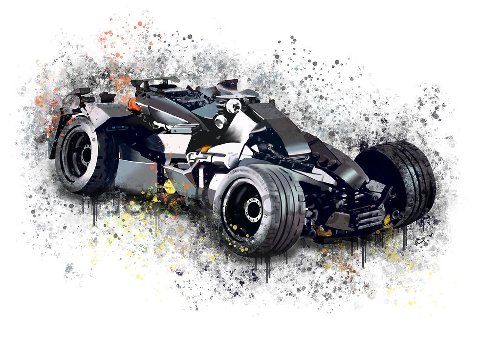 Thumbnail: Batmobile lego dark Knight Batman Robin splatter art print wall decor kids playroom bedroom cool vehicle