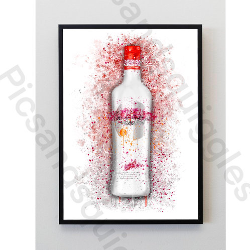 red, grey, artwork, decor, peach, schnapps, cocktail, bar, shop, wall, contemporary, bottle, splatter, print, her, gift,