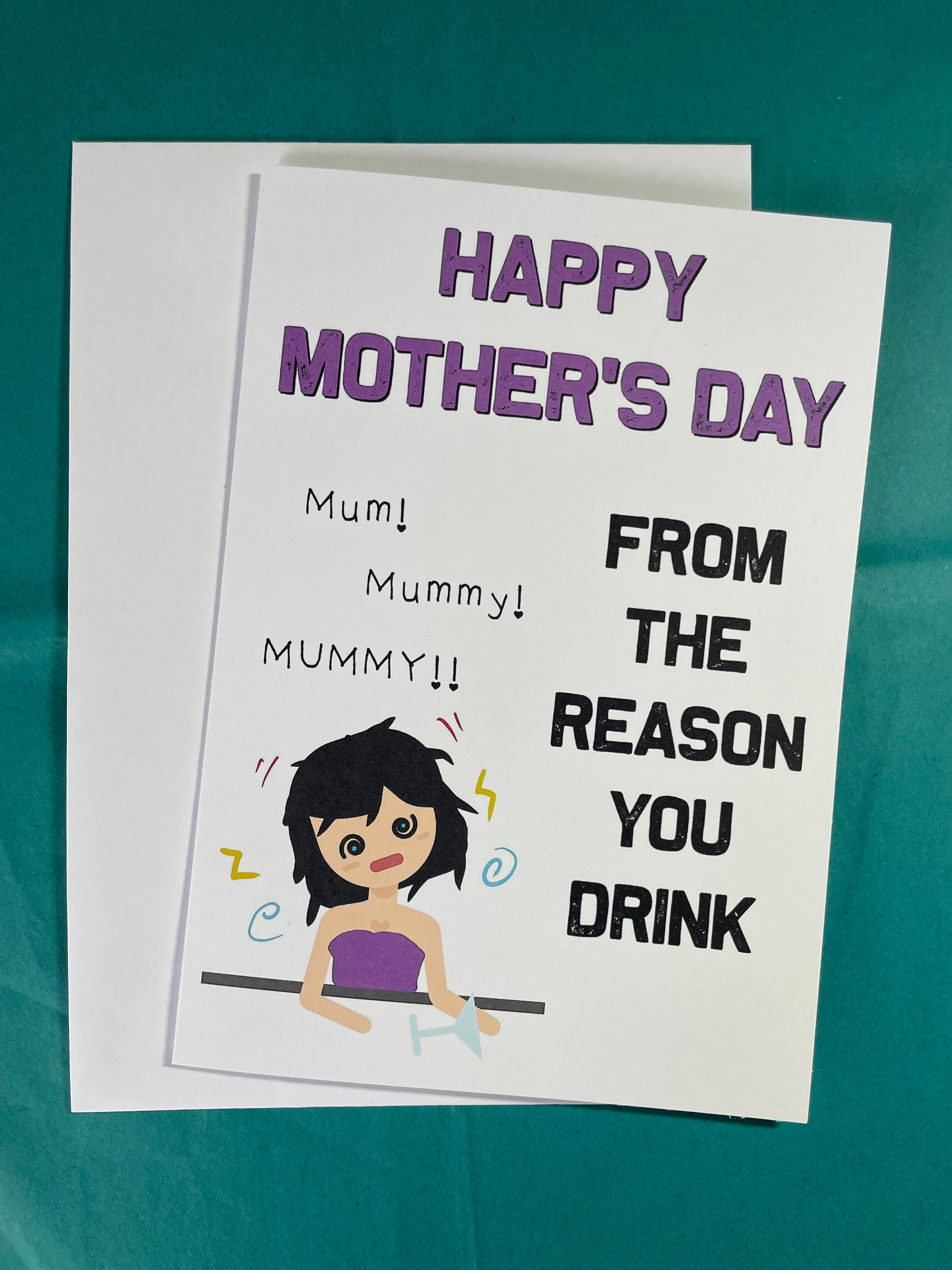 funny, drink, mothers, day, card, reason, sarcastic, rude, mum, stepmum, purple, alcohol