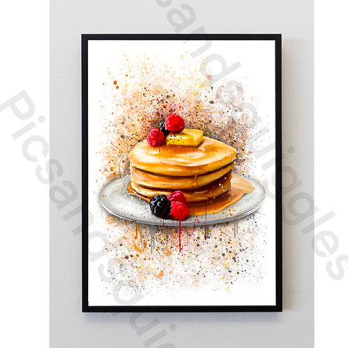 pancake, food, day, fruit, breakfast, kitchen, splatter, art, prints, wall, decor, contemporary, bottle, artwork, paintings