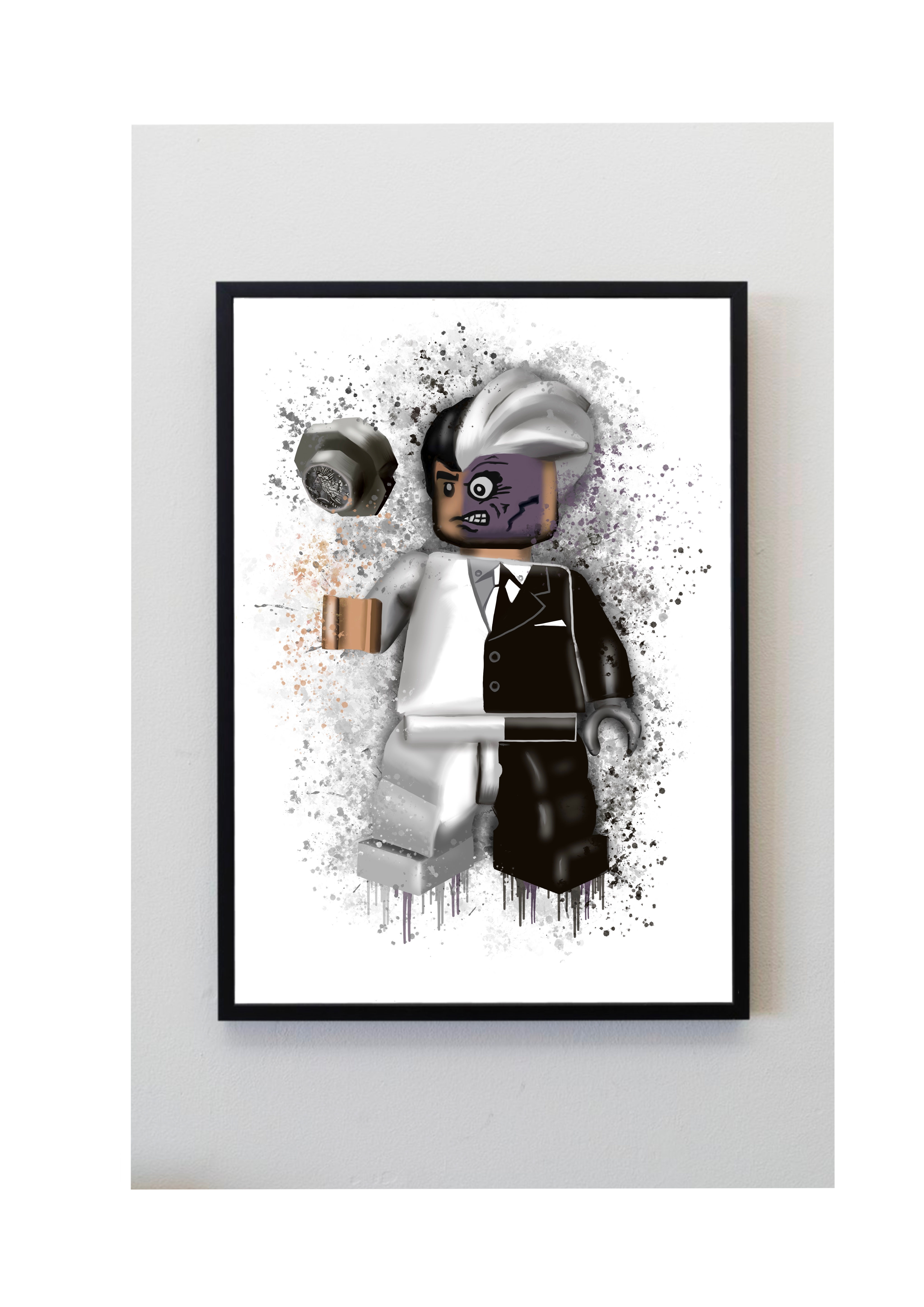 Two face lego coin splatter art print Batman boys bedroom playroom decor wall art stylishl lego