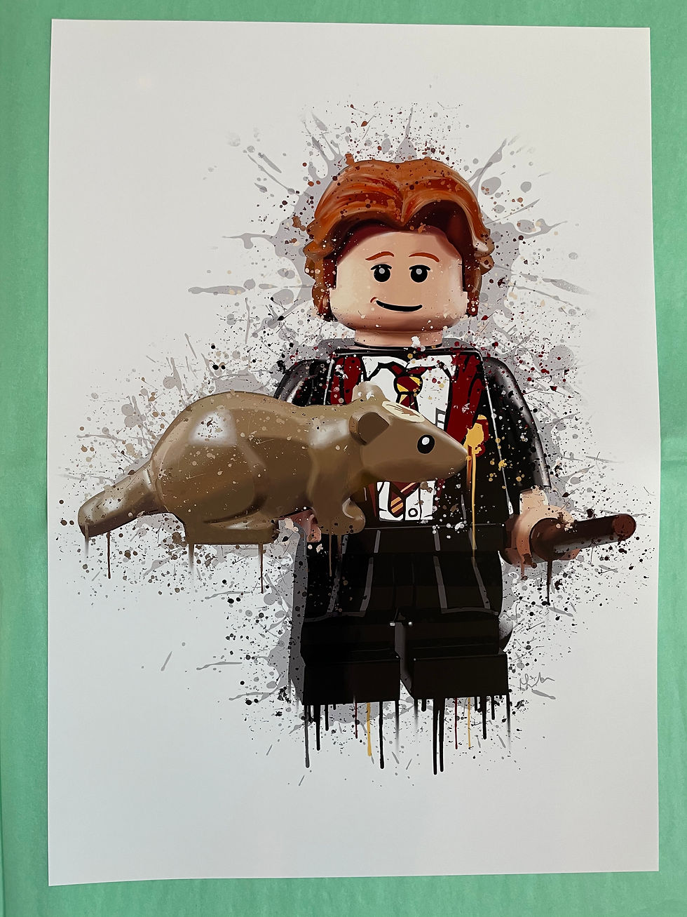 Thumbnail: Ron, weasley, Harry, potter, rat, wand, ginger, lego, splatter, art, print, bedroom, playroom, games, room, boy, girl, friend