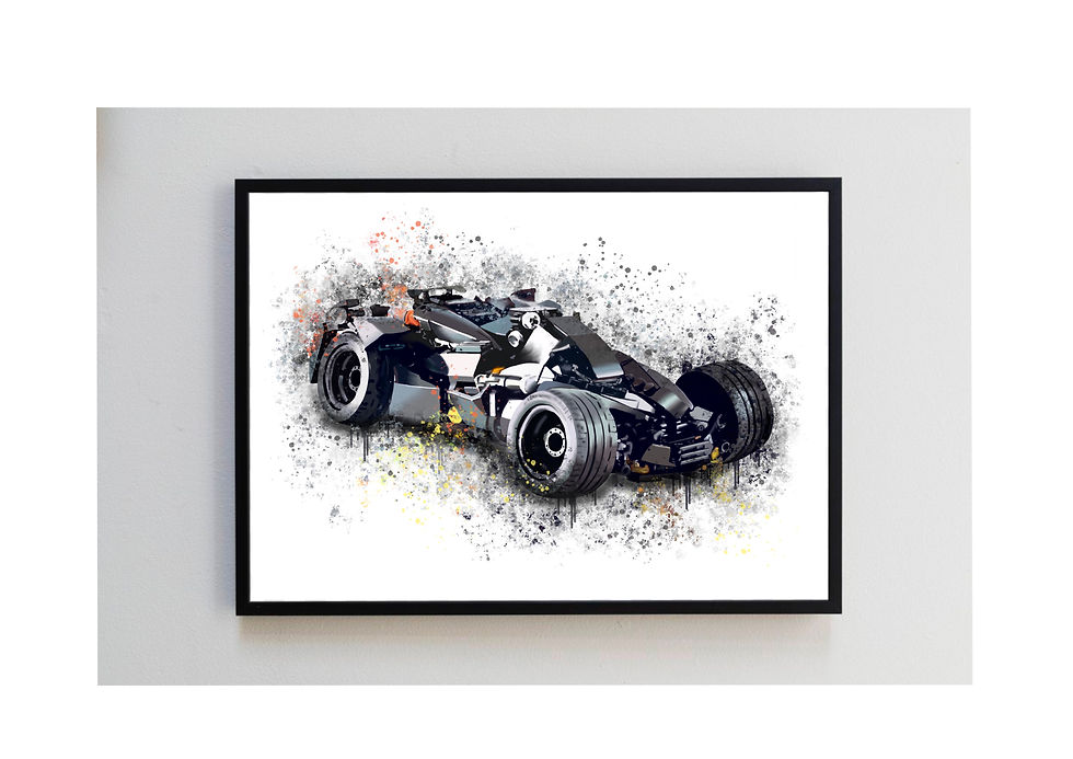 Batmobile lego dark Knight Batman Robin splatter art print wall decor kids playroom bedroom cool vehicle