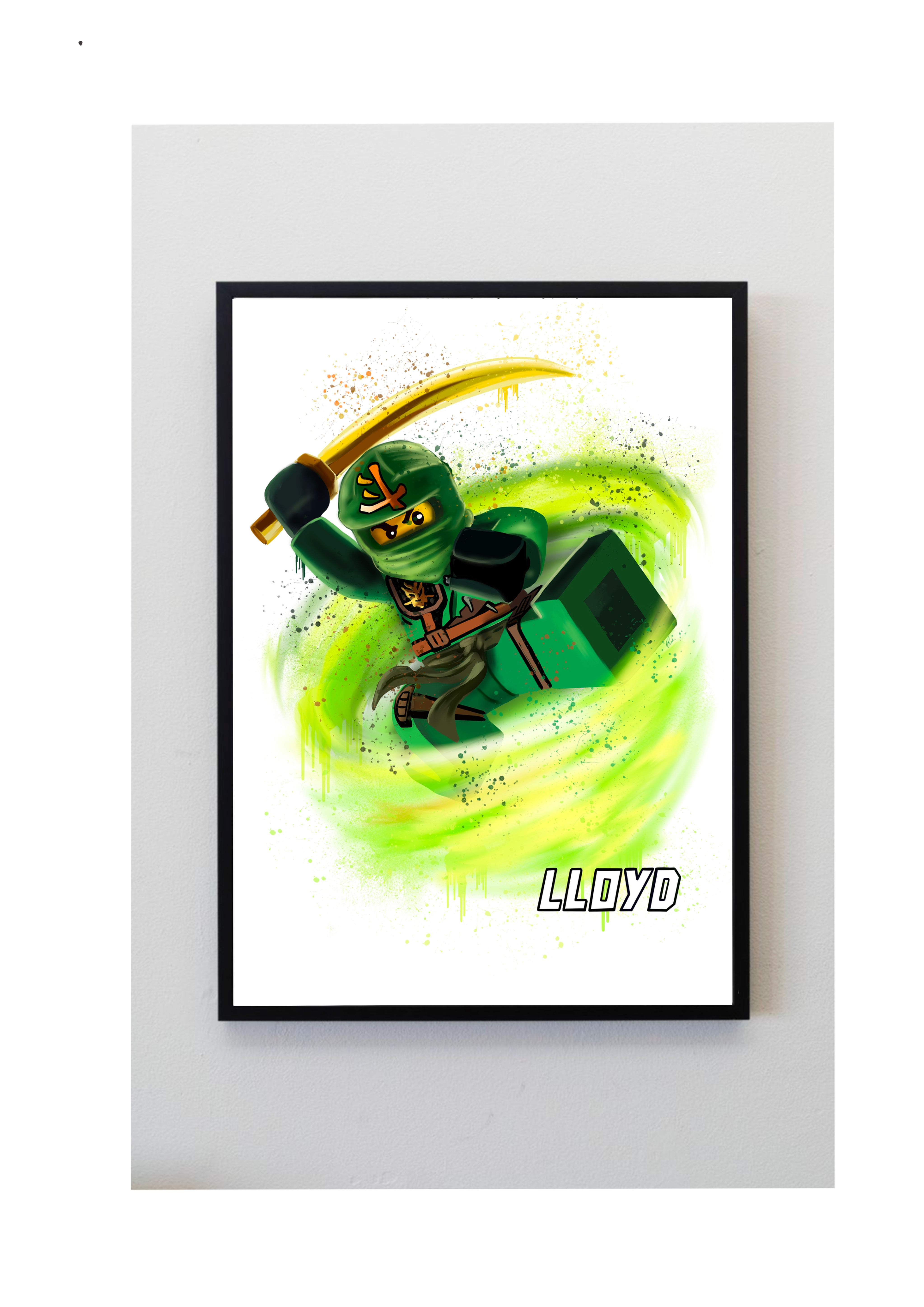 Green Lloyd sword ninjago ninja splatter print spinjitzu garmaddon bedroom playroom lego
