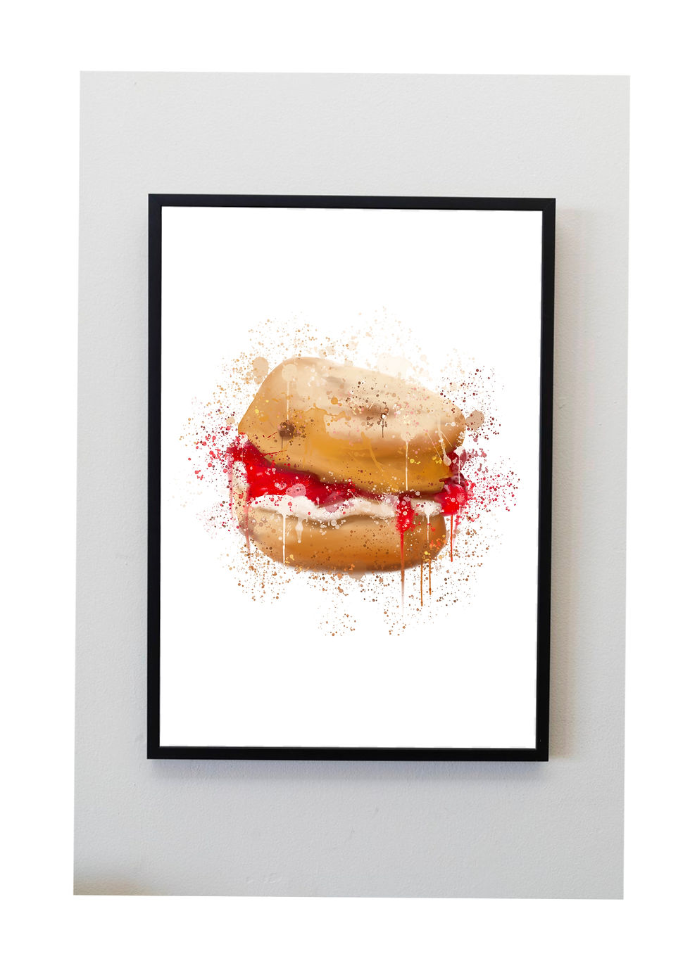 scone, jam, cream, cornwall, cornish, watercolour, painting, desert, sweet, food, kitchen, wall , art, home, decor, gift, her