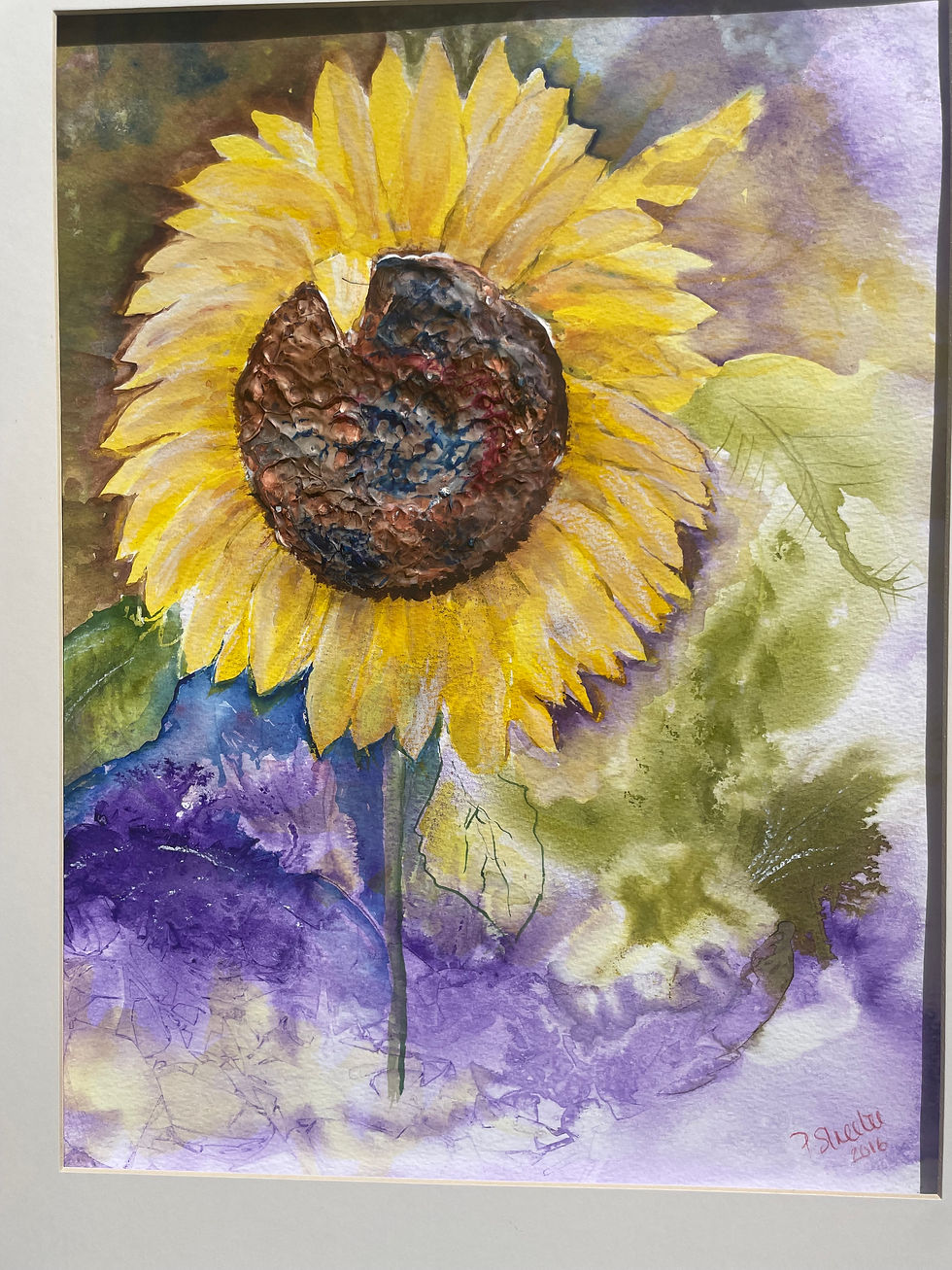 sunflower, mixed media painting, large, acrylic, watercolour, flower, gift for her,
