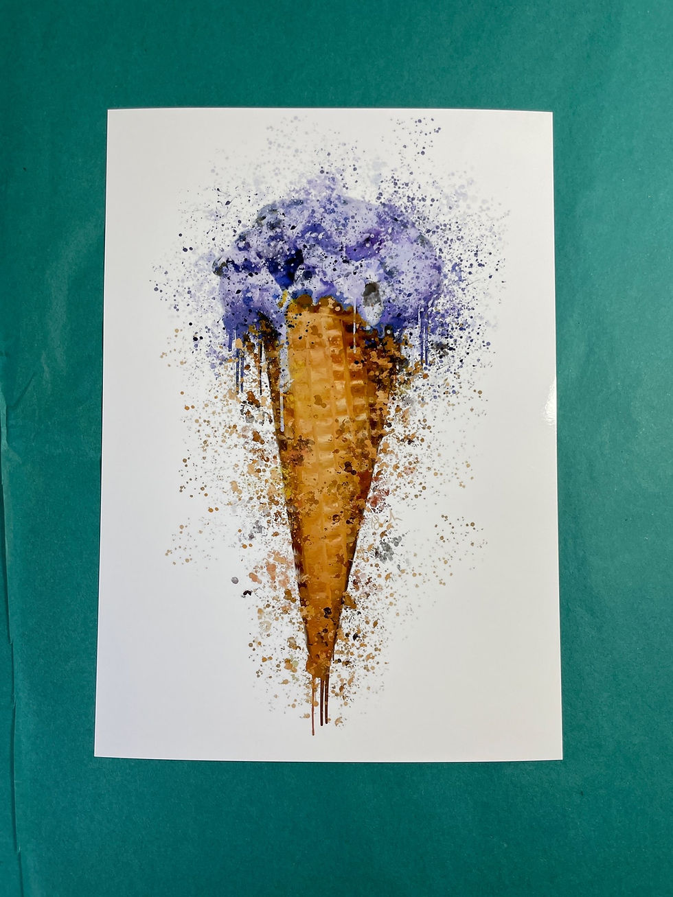 pastel, purple, ice, cream, cone, summer, artwork, art, splatter, painting, print,  wall, poster, shop, decor, home, food
