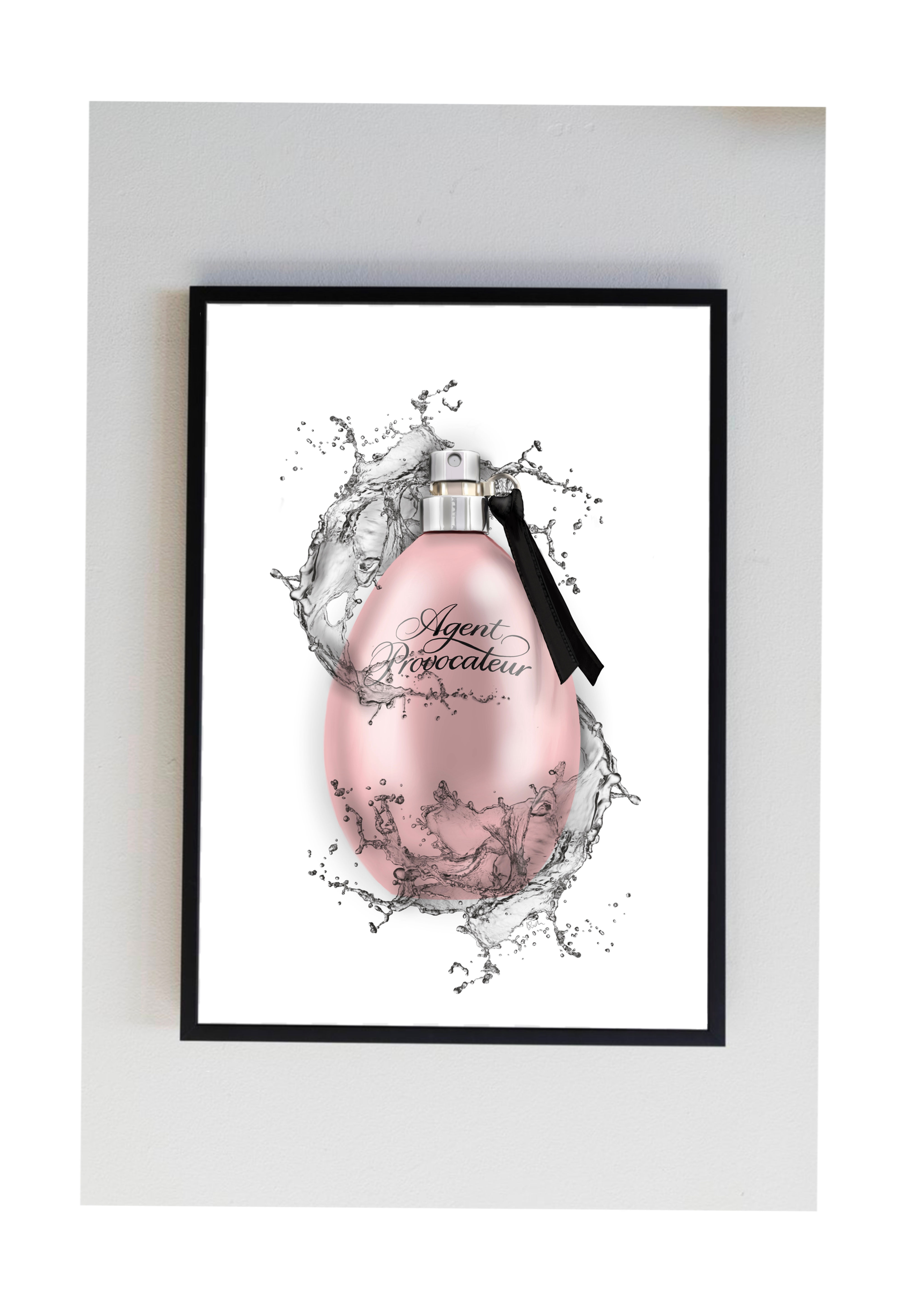 Pink, splash, black, agent provocateur water splatter paint wall art decor home perfume