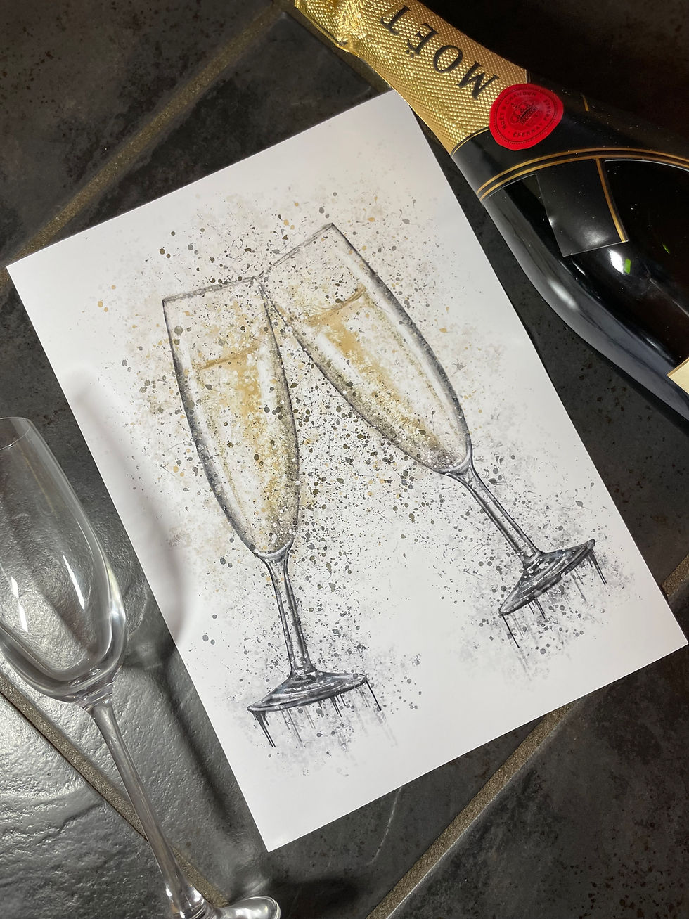 Thumbnail: champagne, cheers, splatter, print, wall, art, poster, home, decor, gold, yellow, party, prosecco, painting, kitchen, dining,
