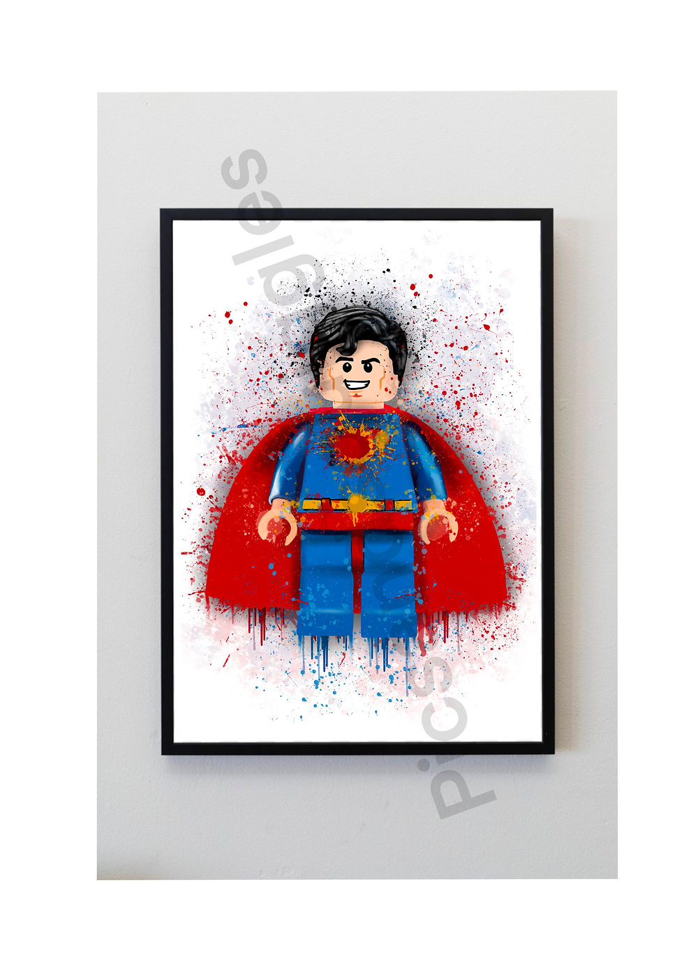 Red, blue, lego, wall, art, poster, print, splatter, gift, kids, boys, sticker, superhero, superman