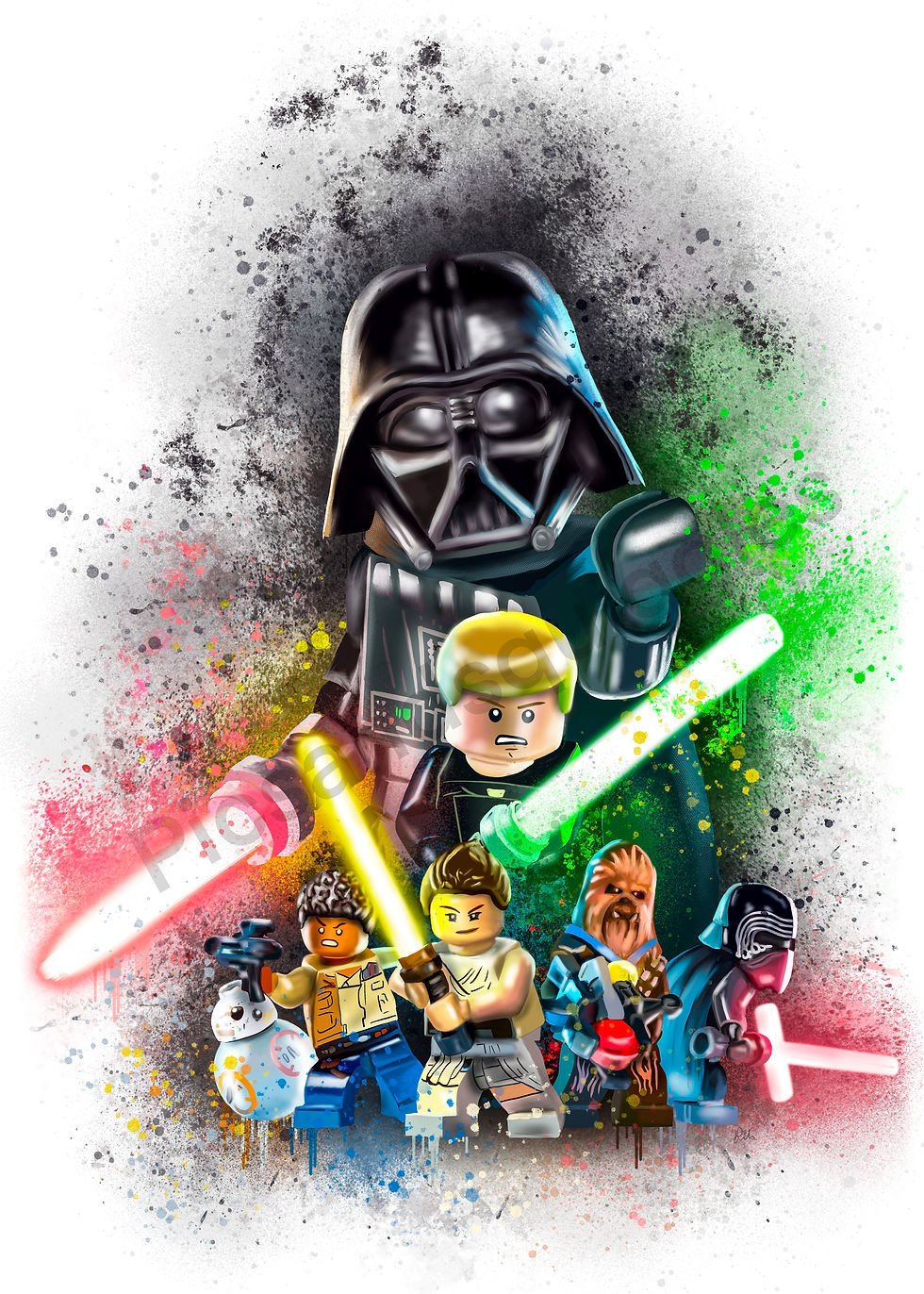 Thumbnail: Lego splatter print light saber Darth Vader force awakens skywalker kids poster