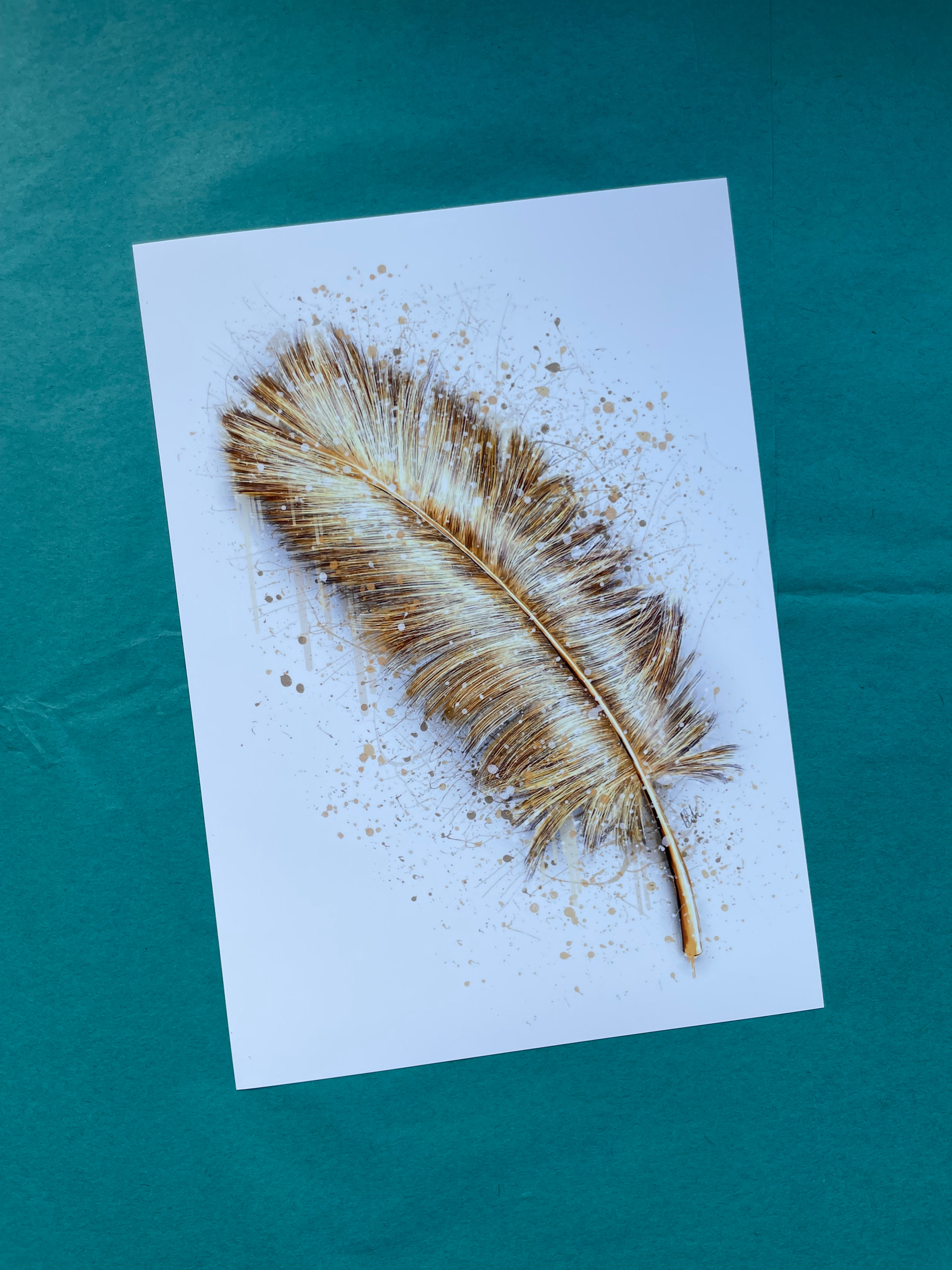 Unframed Gold Looking Feather Splatter Print