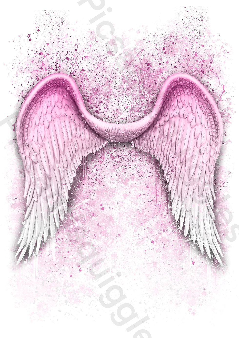 Thumbnail: pink, wings, angel, poster, art, print, gifts, her, bedroom, decor, splatter, artwork, black, white,
