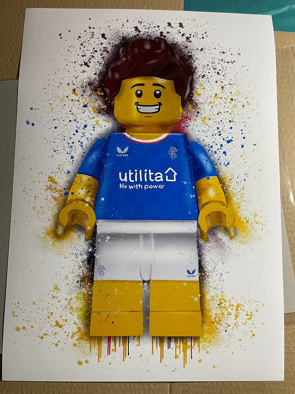 blue, rangers, lego, football, team, kids, wall, poster, art, painting, blue, white, yellow, boy, sport,