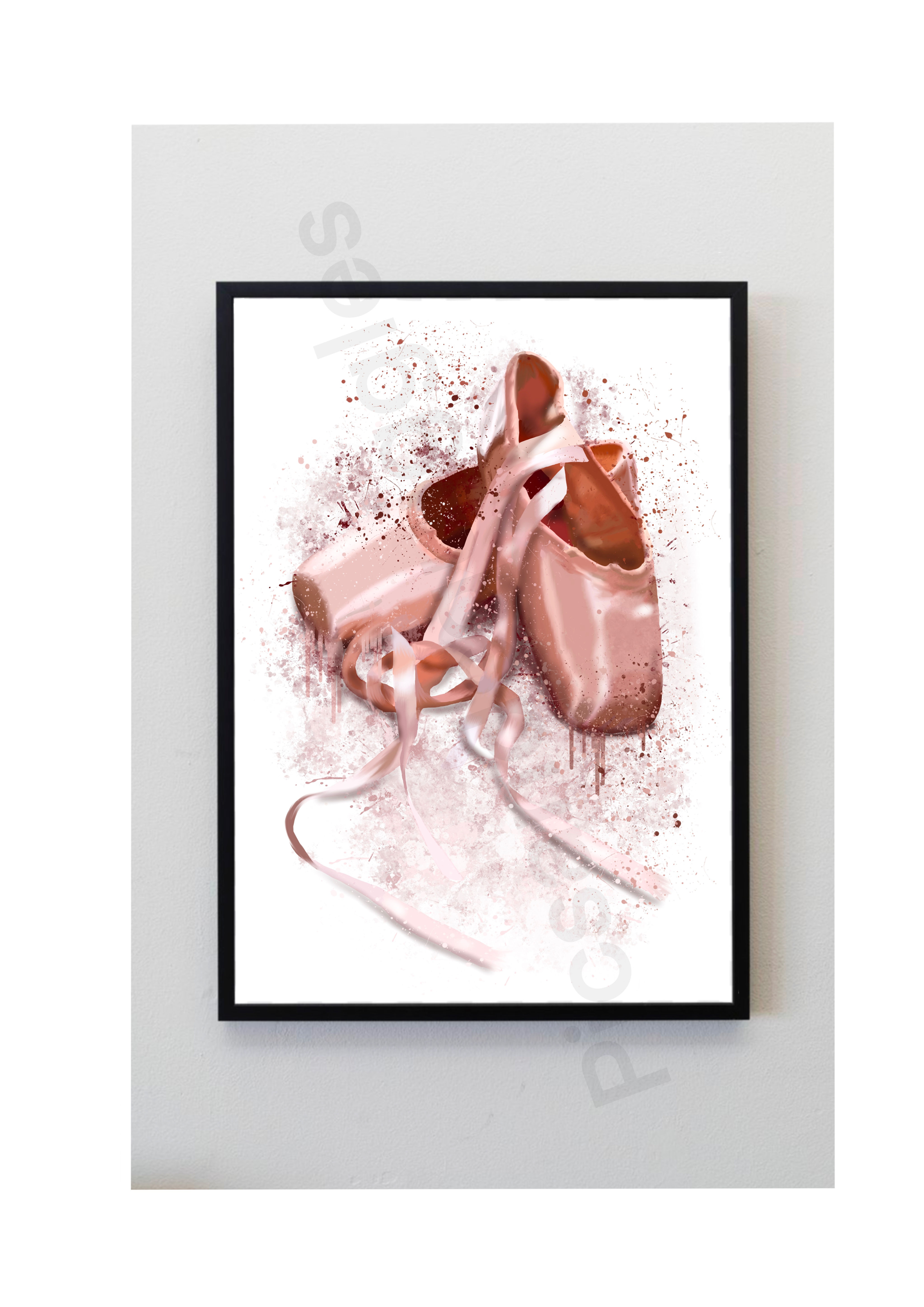 Ballet ballerina pointe shoes pink pastel ribbon splatter print girls bedroom gift her