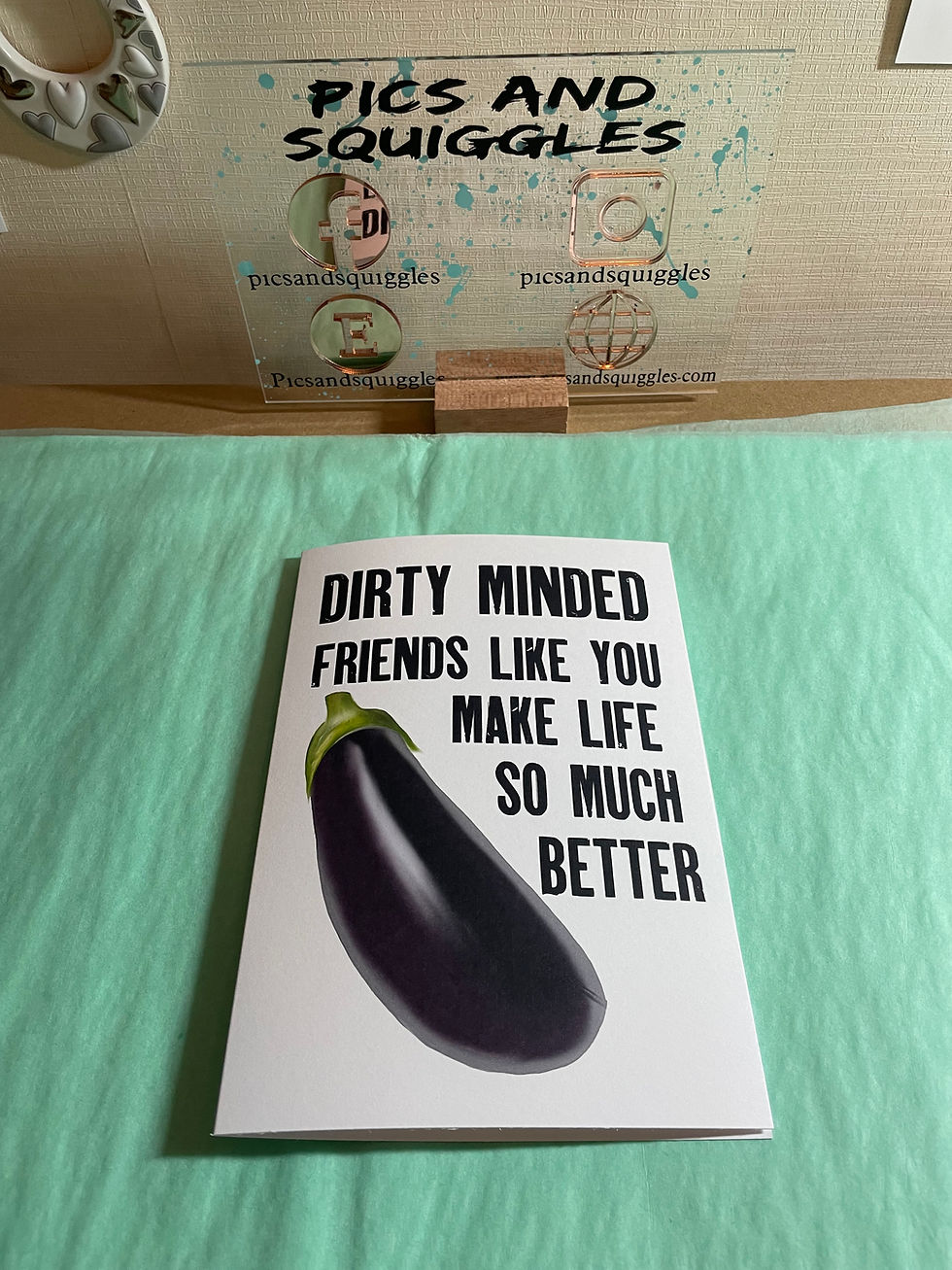Thumbnail: Dirty, innuendo, aubergine, eggplant, friends, birthday card, funny, thinking of you