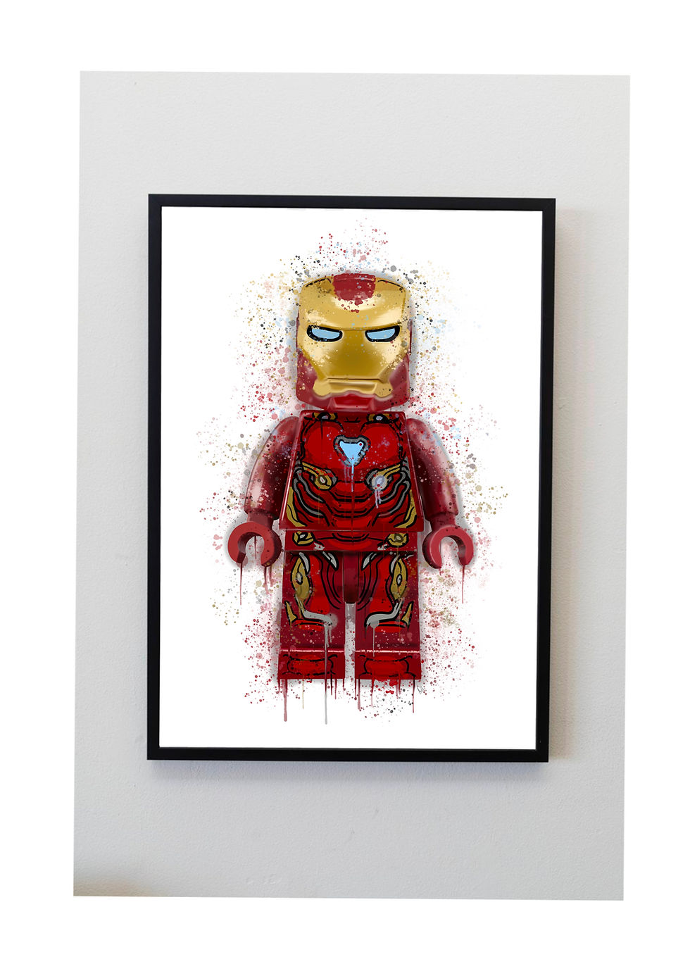 iron, man, tony, stark, lego, splatter, art, print, helmet, suit, avengers, end, game, playroom, bedroom, kids, children, wal