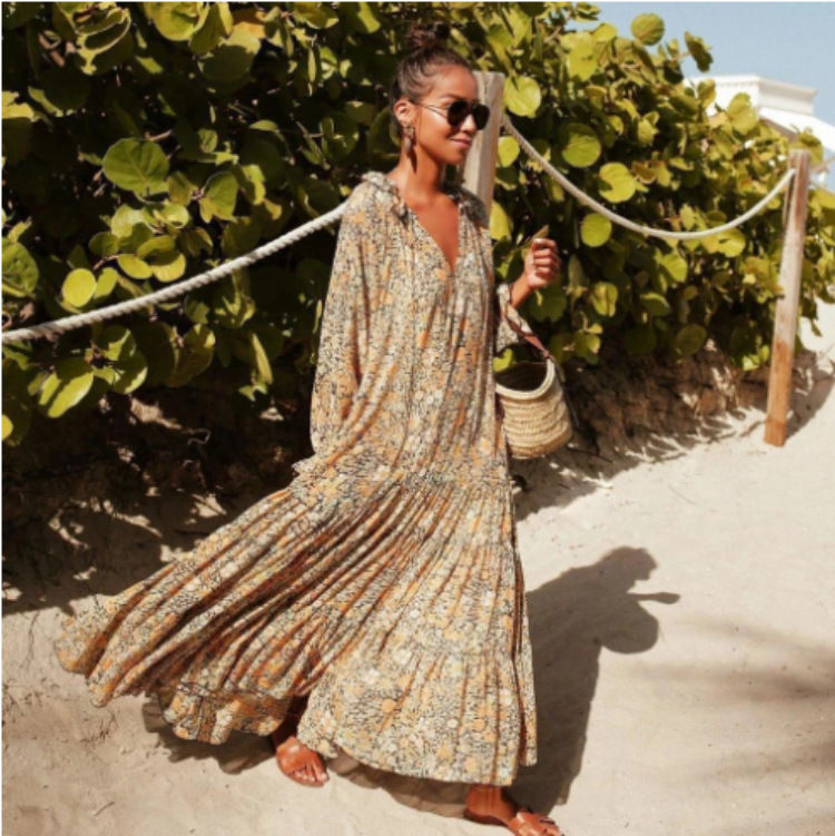 Vestido Largo Bohemio Estampado con Volantes